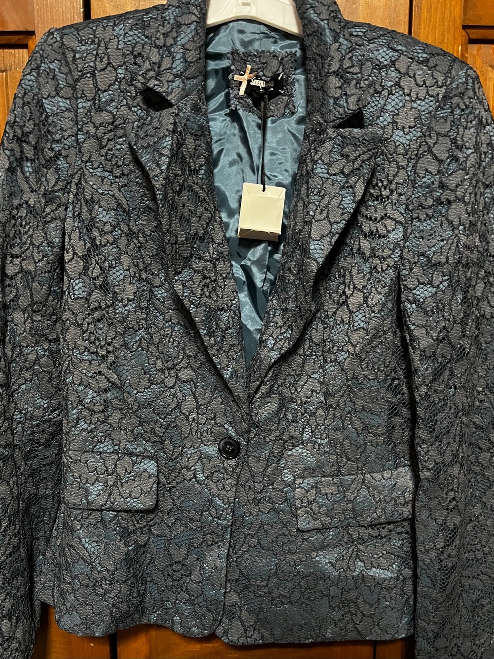 Women’s Blue Lace Blazer Jacket - Elegant Evening Layer